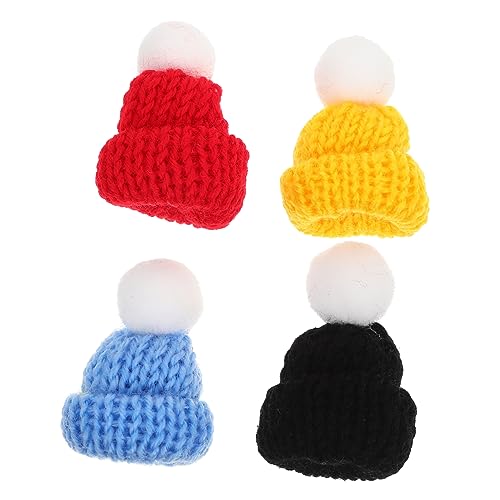 Yardwe 4 Stück Mini Strickmützen für Bastelprojekte Dekorative Hüte Gelb Rot Blau und Schwarz für DIY Dekoration und Puppenhaus Zubehör von Yardwe