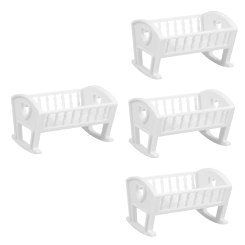 Yardwe 4 Stück Miniatur Puppenhaus Möbel Weißes Mini Babybett Klassischer Stil Robustes Design Für Puppenhaus Dekoration von Yardwe