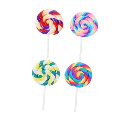Yardwe 4 Stück Simulation Lutscher Süßigkeiten Requisiten Mini-Lutscher gefälschte Süßigkeiten Lollipop-Requisiten-Dekorationen Bunte lutscherstöcke Polymer-Ton von Yardwe
