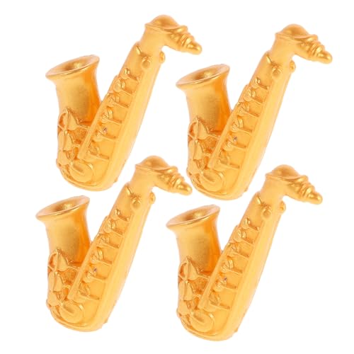 Yardwe 4 Stück Simulation Puppenhaus Instrumente Mini Saxophon musikalisches Mini-Musikinstrumente deko Desktop Mini-Saxophon-Modell für Puppenhaus Kind Harz Golden von Yardwe
