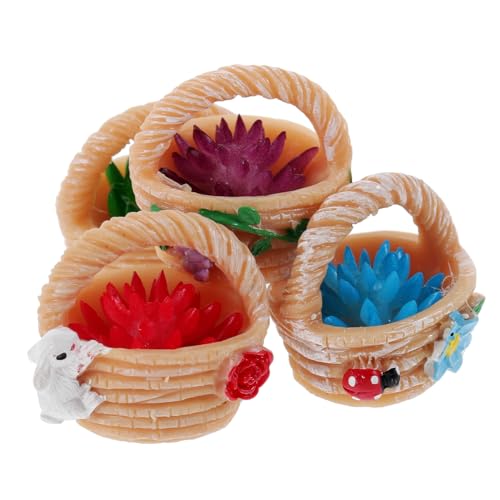 Yardwe 4 Stück Teiliges Blumenkorb Harz Blumenkorb Figuren für Puppenhaus Dekoration Süße Tischdeko mit Schmetterling Hase Vogel und Traube Realistische Blumenarrangements für Zuhause von Yardwe