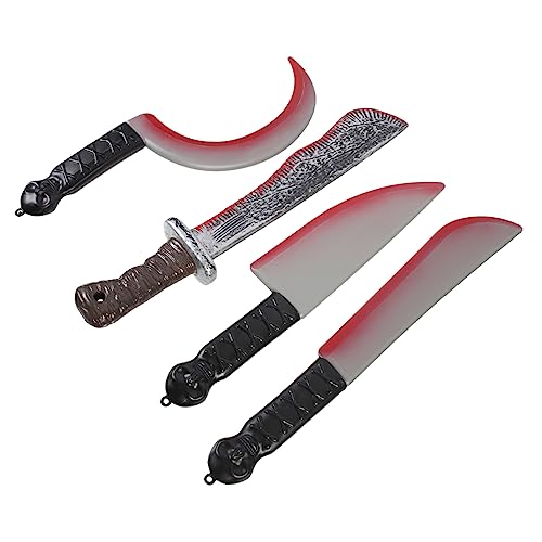 Yardwe 4 Stück Teiliges Halloween Cosplay Messer aus Kunststoff Realistische Blutige Requisiten Gruselige Dekoration für Halloween Party Horror von Yardwe