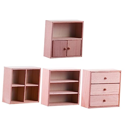 Yardwe 4 Stück Teiliges Mini Bücherregal Set Dekorativer Mini Schrank für Puppenhaus Handgemachtes Holzmodell mit Feiner Verarbeitung als Miniatur Möbelstück für Hausaccessoires von Yardwe