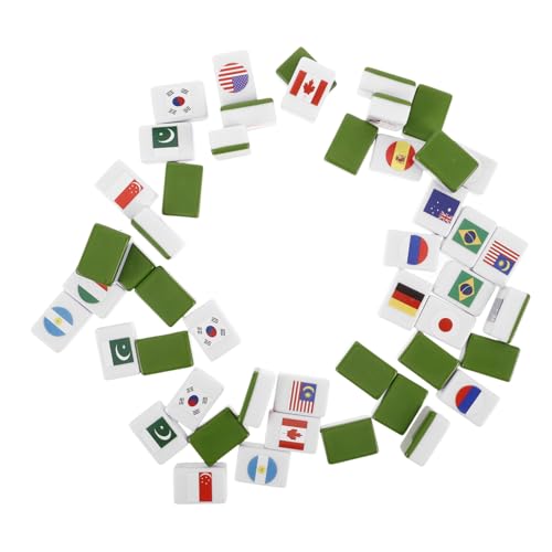 Yardwe 48 Stück Flag Mahjong Spielset Nationalflaggen Design Vielfältige Spielmodi für Familien und Partys Langlebiges Mahjong für Erwachsene von Yardwe
