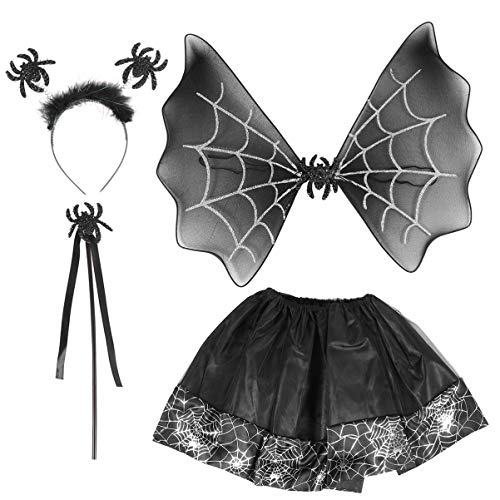 Yardwe 4Stücke Flügel Kostüm für Teiliges Halloween Rock Ensemble mit Dekorativen Kopfstickern und Tutu Rock Schwarz Party und Karneval Deko von Yardwe