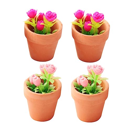 Yardwe 4Stücke Pflanzen Für Puppenhaus Dekoration Mit Rosa Und Rosen Puppenhaus Zubehör Für Kreative Rollenspiele Und Innendekoration von Yardwe