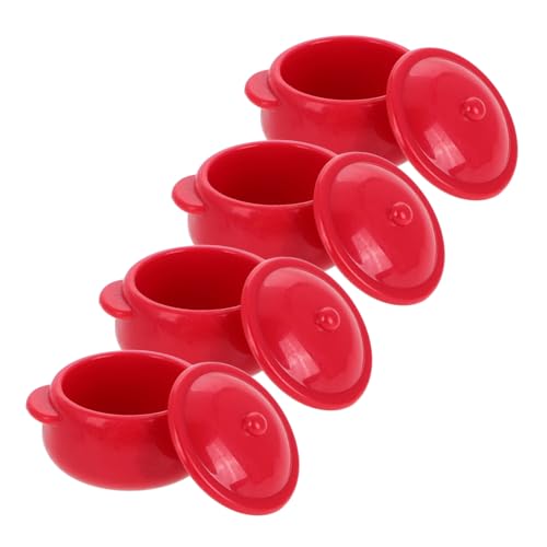 Yardwe 4er Set Küchenzubehör Für Puppenstuben Winziges Kochen Mini-puppenhaus-zubehör Mini-küchentopf Puppenhaus-bastelbedarf Mini-puppenhauszubehör Plastik Rot von Yardwe