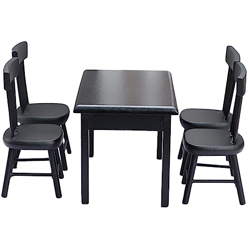 Yardwe 5 Stück Maßstab Schwarzer Tisch mit Stühlen Realistische Puppenhaus Dekoration für DIY Mikro Landschaft Garten Accessoires von Yardwe