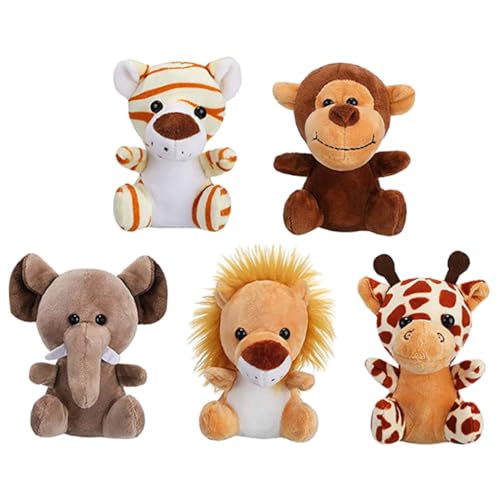 Yardwe 5 Stück Teiliges Dschungeltiere Plüschspielzeug Anhänger Kuscheltier Schlüsselanhänger für Kindergeburtstag Hochzeiten und Partys Realistische Waldtier Deko Elefant Tiger REH von Yardwe
