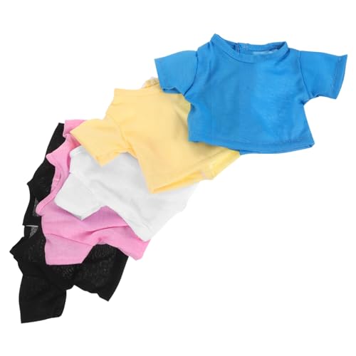 Yardwe 5 Stück Teiliges Kurzarm T-Shirts für Stofftiere Einfarbige Weiche Bärenkleidung aus Hautfreundlichem Stoff Bequeme Modische Accessoires für Plüschtiere von Yardwe