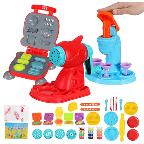 Yardwe 51 Teiliges Knete Spielset für Hamburger Nudel und Eismaschinen Buntes Knetwerkzeug für Kreatives Feinmotorik für Mädchen und Jungen Ab Jahren von Yardwe