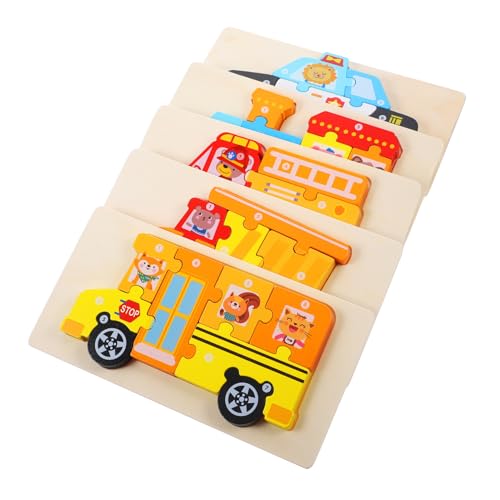Yardwe 5Sätze Holzpuzzle Für Kleinkinder Teiliges Mit Baustellenfahrzeug Bus Zug Und DIY Puzzles Für Frühe Bildung Und Kognitive Entwicklung von Yardwe