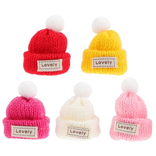 Yardwe 5Stücke Mini Strickhüte Bunten Farben für DIY Projekte Winzige Wollmützen für Puppen Fingerpuppen und Bastelarbeiten Accessoires für Kreative Weihnachtsdekorationen von Yardwe