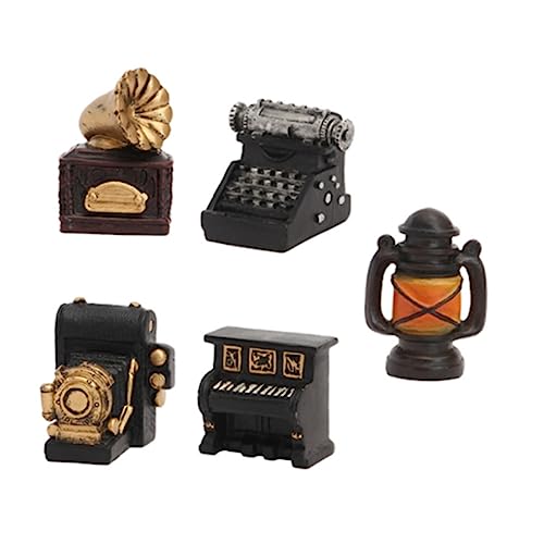 Yardwe 5Stücke Teiliges Möbelset Für Puppenhäuser Retro Deko Figuren Klavier Videorecorder Retro Lampe Schreibmaschine Öllampe Nostalgische Wohnaccessoires Für Kreative von Yardwe