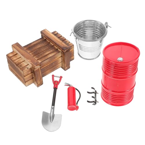 Yardwe 5Stücke Teiliges Rc Crawler Zubehör Mini Holzkiste Ölfass Wasser Eimer für Modellfahrzeuge Realistische Dekoration Rot von Yardwe