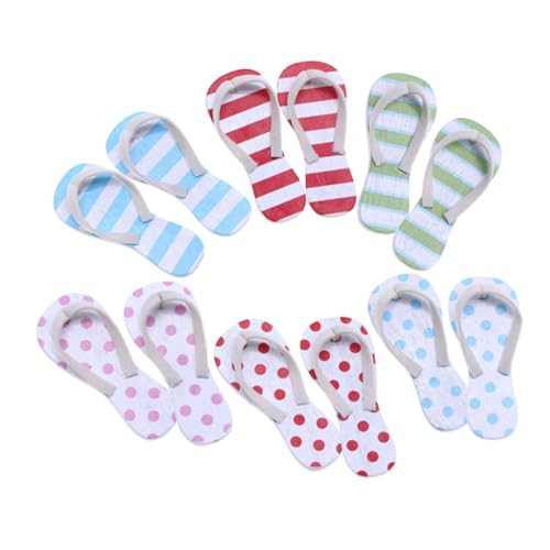 Yardwe 6 Paare Mini-Slipper-Ornamente Miniatur -strandpuppen Szene Klein Miniatur Einrichtung Drinnen Mikro Party Artikel Miniaturen Winzig Tortendeko Einschulung Holz von Yardwe