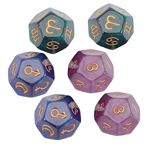 Yardwe 6 Stück Konstellationswürfel Brettspiele Würfel Harz Bunte Würfel Tischbrettspiel Würfel Tischzubehör für Brettspiele Brettspiel aus Harz mehrseitige Glückswürfel von Yardwe