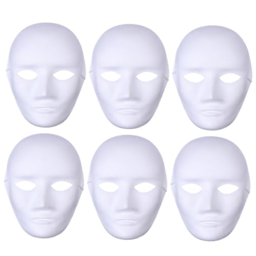 Yardwe 6 Stück Teiliges Diy Pappmaché Peking Oper Masken Weiße Unbemalte Gesichtsmasken für Männer Bemalbare Kostümaccessoires für Fasching Halloween Maskenball und Kreative von Yardwe