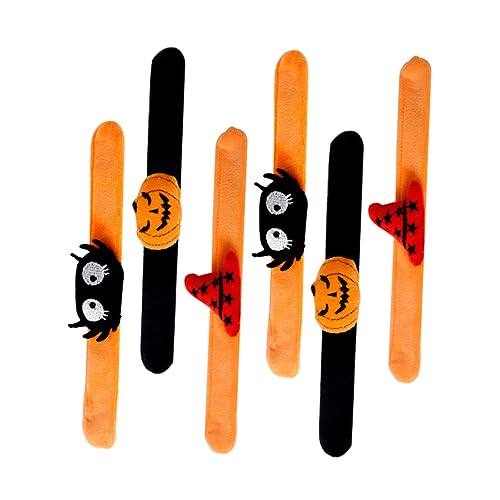 Yardwe 6 Stück Teiliges Halloween Slap Armband mit Kürbis Hexenhut und Spinne Verstellbare Schnapparmbänder für Party Mitgebsel Bunte Wristbands für Jungen und Mädchen Beliebtes von Yardwe