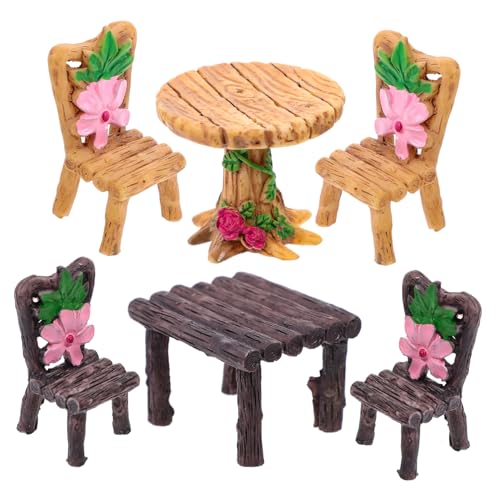 Yardwe 6 Stück Tisch Und Stuhlornamente Aus Kunstharz Hausmöbel Zubehör Kindermöbel Mini Sachen Feengartentisch Mini Möbel Winzige Möbel Mini Tisch Miniatur Tisch Kaffee von Yardwe