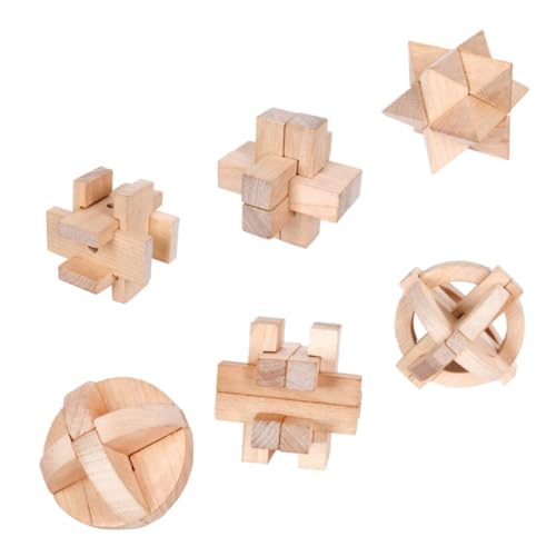 Yardwe 6Stücke Ming Lock Teiliges Holzpuzzle Für Erwachsene Lernspiel Geschicklichkeit Und Handgefertigt Aus Massivem Holz Kreative von Yardwe