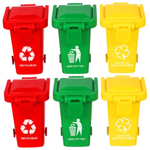 Yardwe 6Stücke Müllbehälter Für Teiliges Kreatives Müllklassifizierungsspielzeug Farben Mit Deckel Und Rädern Für Kognitive Entwicklung Und Spaß Beim von Yardwe