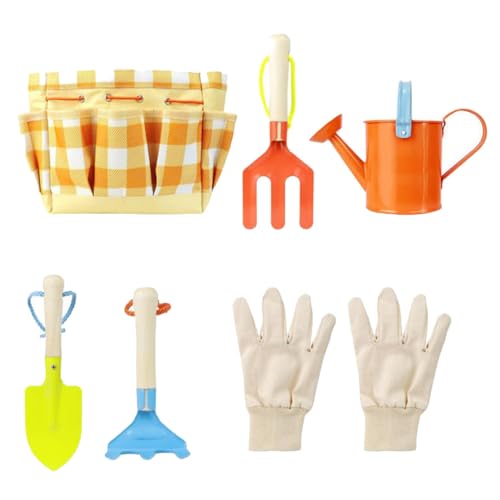 Yardwe 7 Stück Teiliges Gartenwerkzeug Set für Outdoor Gartenarbeit mit Handschuhen Gießkanne Schaufel Rechen und Tragetasche Pflanzwerkzeug für Kleine von Yardwe