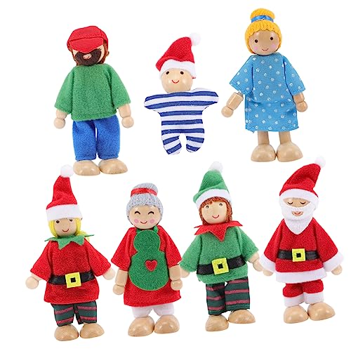 Yardwe 7Stücke Teiliges Hölzernes Puppenfamilien Spielset Für Bewegliche Figuren Für Fantasievolles Rollenspiel Im Puppenhaus Für Geburtstags von Yardwe
