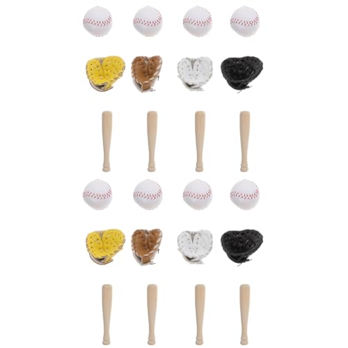 Yardwe 8 Sets Mini-Baseballschläger Handschuh Ball – Baseball-Modellbausätze Für Puppenhaus-Bastelarbeiten Fotografie-Requisiten 4 Größen von Yardwe