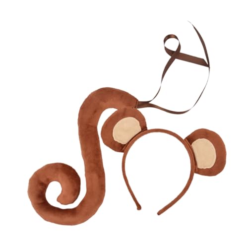 Yardwe Affenkostüm Set Weiches Stirnband mit Affenohren und Dekorativem Bequemes Tierkostüm Zubehör für Cosplay Mottoparty Halloween und von Yardwe