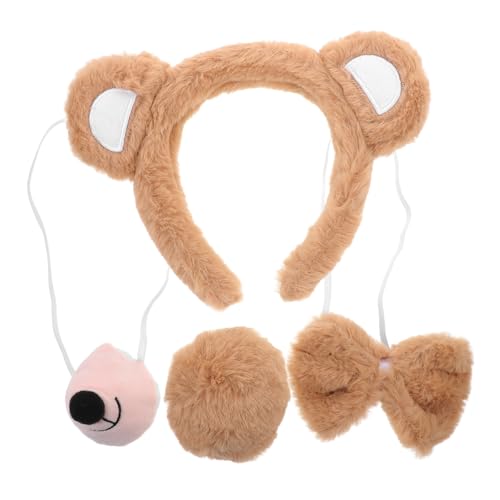 Yardwe Bär Kostüm Zubehör Set mit Ohren Haarreif Nasenclip Fliege und Niedliches Tier Cosplay für Halloween Karneval Geburtstag Weihnachtsfeier Bequem und Kreativ Teilig Khakifarben von Yardwe