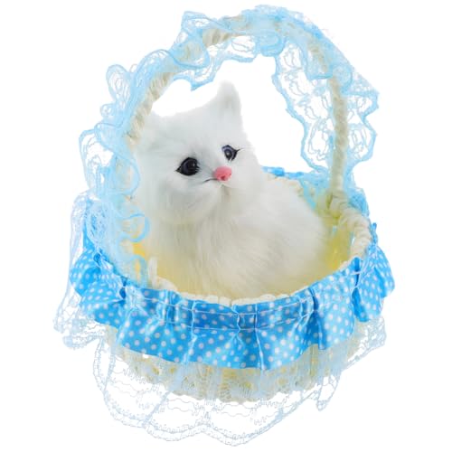 Yardwe Deko Katzenfigur Weidekorb mit Lebensechter Simulation Niedliche Katzenornament Dekoratives Tiermotiv für Vielseitig für Wohn und Arbeitsräume Zufällige Farbe Zufällige Farbe von Yardwe