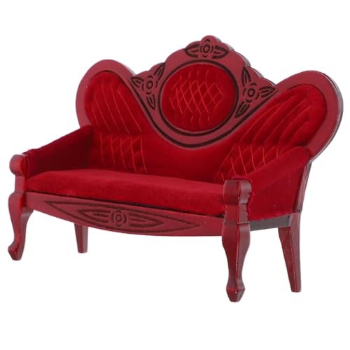 Yardwe Desktop-Mini-Möbel Miniaturen Puppe Couch gemacht klein wohnzimmermöbel Vintage Sofa Retro-Sofa Modellmöbel Miniatursofa Mini-Sofamöbel Mini-Sofa-Figur winzige Möbel Holz rot von Yardwe