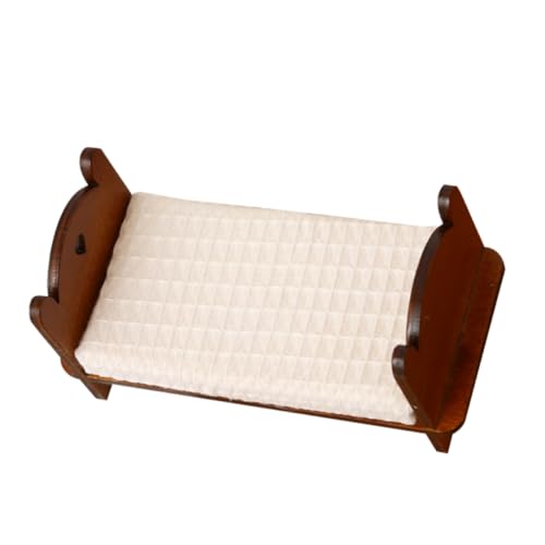 Yardwe Einzelbett Modell Puppenhaus Krippe Puppenhaus Bett Winziges Bett Miniatur Bett Zimmer Rollenspiel Holz von Yardwe
