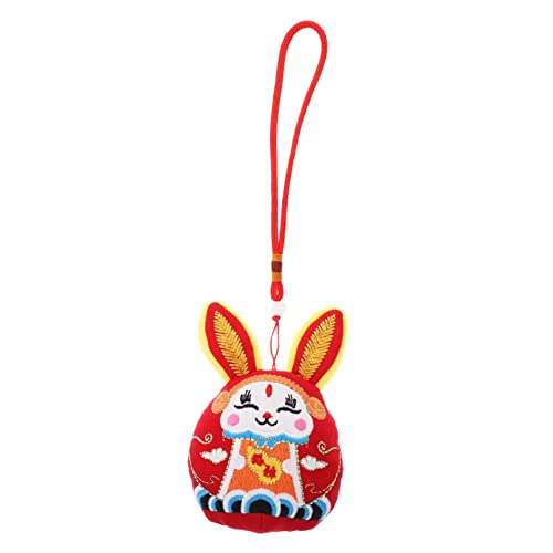 Yardwe Fünf gesegnete Kaninchenpuppen Maskottchen des Mondjahres gefüllter Plüsch Chinese New Year Rabbit Hasen Kuscheltier Stofftier-Maskottchen- Jahr der Hasenpuppe rot von Yardwe