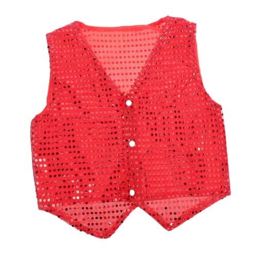 Yardwe Glitzernde Paillettenweste für Rote Cosplay Performance Weste Geeignet für Große Jungen und Mädchen Atmungsaktives Material Vielseitig für Straßen und Tanzaufführungen von Yardwe
