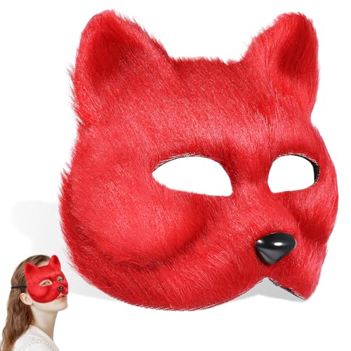 Yardwe Halloween Fuchsmaske, Rot, Halbgesichts-tier-cosplay-maske für Karneval Und Maskerade von Yardwe
