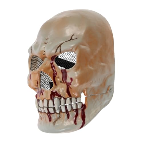 Yardwe Halloween Skull Maske mit Beweglichem Mund Gruseliges Halloween Cosplay Zubehör Atmungsaktive Skelett Gesichtsdeko für Kostüm und Maskenpartys Blutige Horroroptik von Yardwe