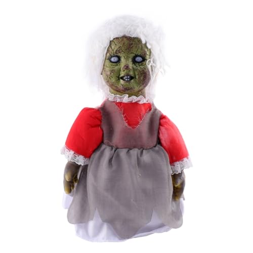Yardwe Halloween Voice Activated Induction Doll mit Leuchtenden Augen und Gruseligem Sound Laufende Horrorpuppe für Haunted House und Partydeko Bekleidet Batteriefrei Realistische Szene von Yardwe