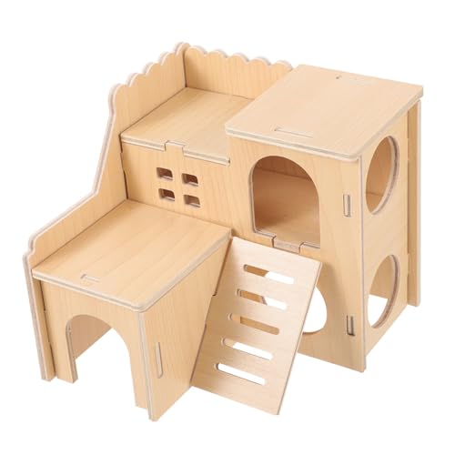 Yardwe Holzhaus Für Hamster Interaktives Hamsterspielzeug Und Versteck Zweistöckiges Hamsterhaus Aus Massivem Für Hamsterkäfig Und Spielplatz von Yardwe
