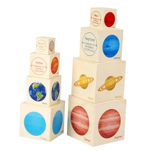 Yardwe Holzspielzeug Planeten Stapelspielzeug Teiliges Set Lernspielzeug für Kleinkinder Form und Farbenerkennung Montessori für Vorschulkinder von Yardwe