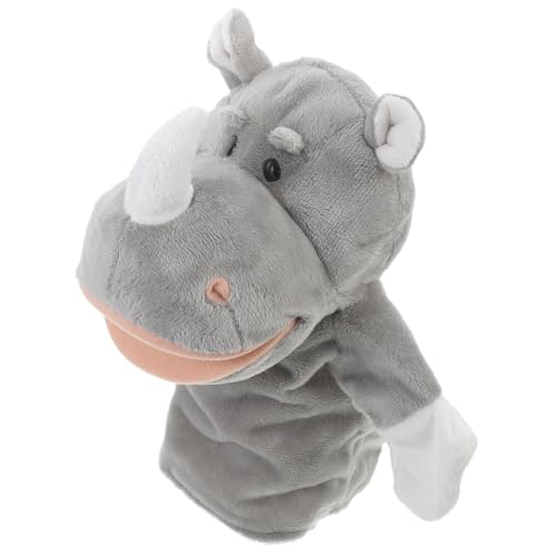 Yardwe Interaktive Kleine Rhinozeros Handpuppe Plüschstofftier mit Beweglichem Mund Niedliches Handpuppenspielzeug für Rollenspiele und Frühe Bildung von Yardwe