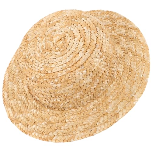 Yardwe Kleine Strohhutpuppe Puppenhut Niedlicher Hut Puppenkleidungszubehör Handgemachter Hut Mini Hüte Kappe Spitze Puppenmütze selber Machen Weben Handwerk Hutverzierung Khaki von Yardwe
