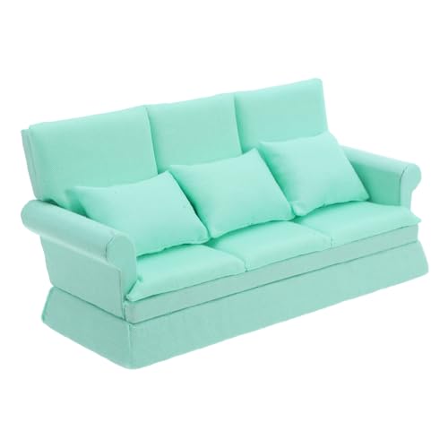 Yardwe Maßstab Couch mit Kissen Realistisch Gestaltetes Wohnzimmermöbel in Wasserblau Langlebig und Vielseitig für Puppenhaus Dekoration und DIY Projekte von Yardwe