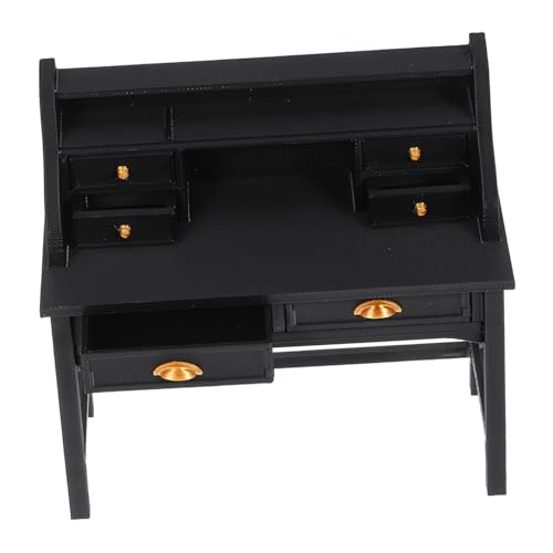Yardwe Maßstab Studiertisch Schwarz Retro Schreibmöbel Robuster Miniatur Schreibtisch Für Wohnzimmer Schlafzimmer Bibliothek von Yardwe