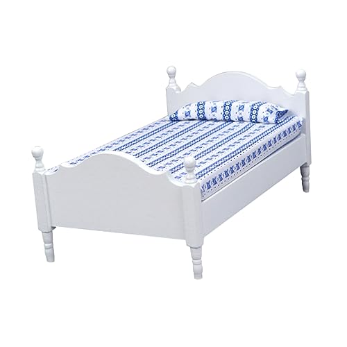 Yardwe Maßstab Weißes Mini Bett Möbel Dekoration für Puppenhaus Schlafzimmer Zubehör von Yardwe