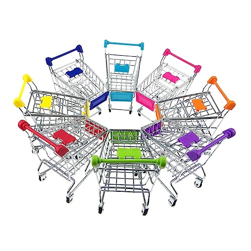 Yardwe Mini Einkaufswagen Für Metall Trolley Mit Elektroplattierung Für Rollenspiele Schreibtischzubehör Zufälliger Farbe von Yardwe