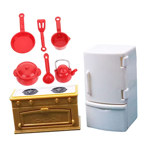 Yardwe Mini Küchenmodell Teilig Realistische Miniatur Küchengeräte und Kühlschrank Kindgerechtes Zubehör für Puppenhaus Dekoration Robustes Verschleißfestes Material für Mini Haus und von Yardwe
