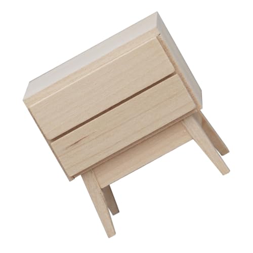 Yardwe Mini Möbel Modell Spiel Schlafzimmer Miniaturen Pretend Kleinkinder Stil Schrank Dekorative Puppe Wohnaccessoire Requisite Unfertiges Holz Nachttisch Mini Nachttisch Tisch Beige von Yardwe