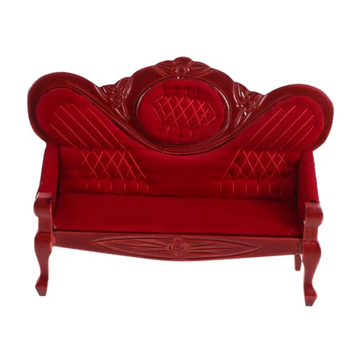 Yardwe Mini-Möbelmodell puppenhaus Wohnzimmer möbel Sofaspielzeug Mini-Sofa Miniatur-Zeug Puppenstubenmöbel Miniaturmöbel Spielzeugcouch Puppenhauszubehör Holz rot von Yardwe